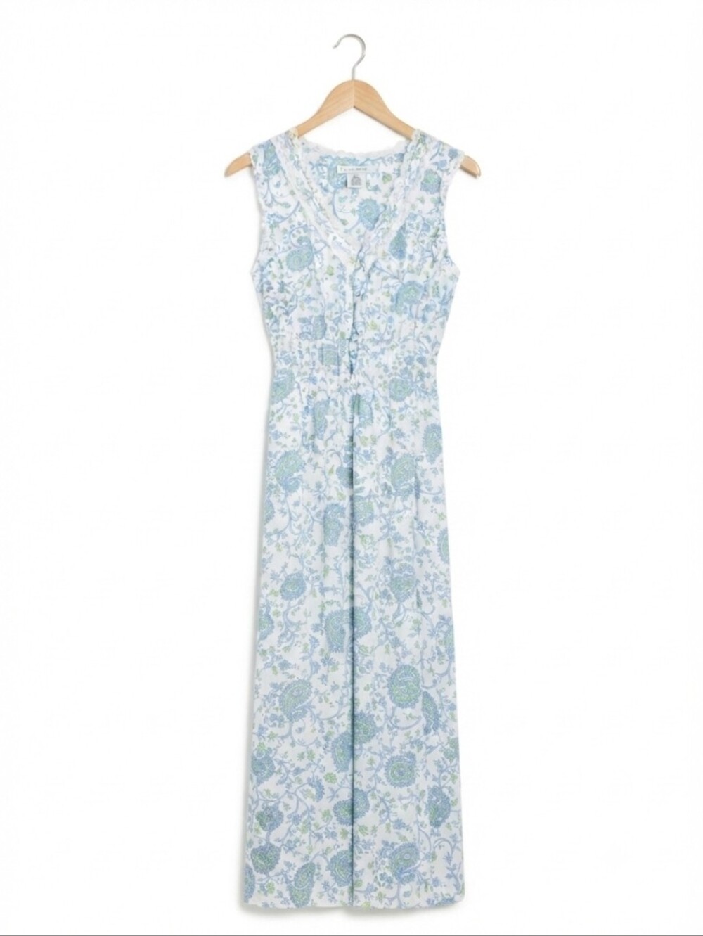 Laura Ashley Light Blue and Mint Floral Maxi Dress Size M